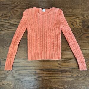 J. Crew Women's Tangerine Crew Neck Cable Knit Sweater Cashmere Blend Size XS
